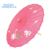 Entrega Rápida Presentes Wedding Favors Flores e Pássaros Desenho Straight Bamboo Frame Parasols Papel Pink Japanese Silk Umbrella